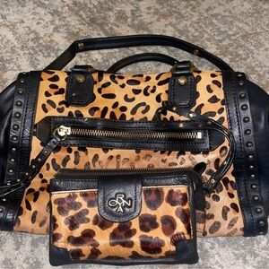 ORYANY Calf Hair Leopard Print and Black Leather Women's Bag AND Wallet